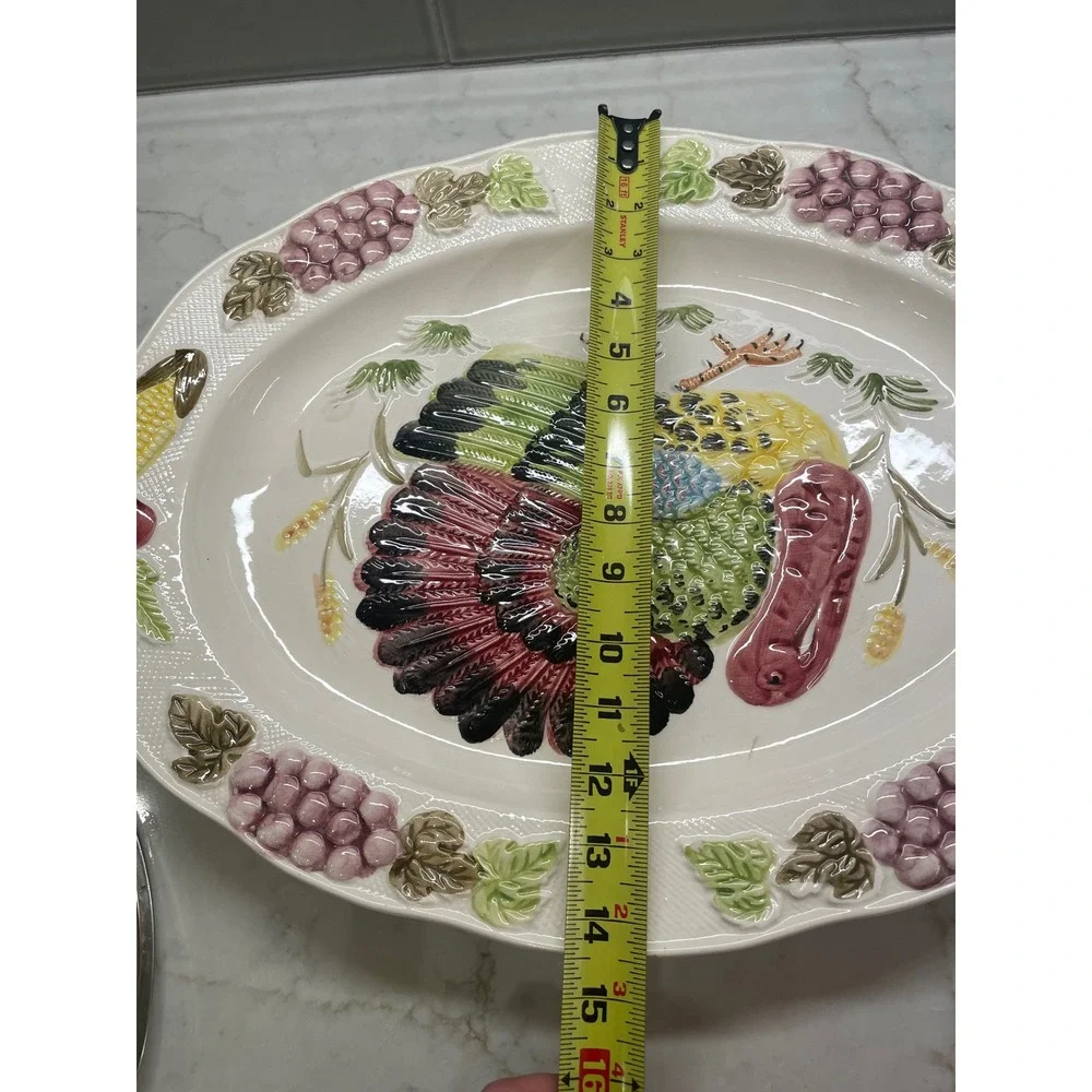 VTG Weiss Turkey Platter Hand Painted Brazil Ceramic Thanksgiving Platter 20in